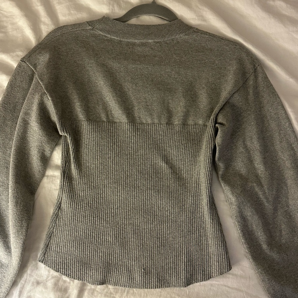 Open Edit Gray Ribbed Sweater - Picture 3 of 3